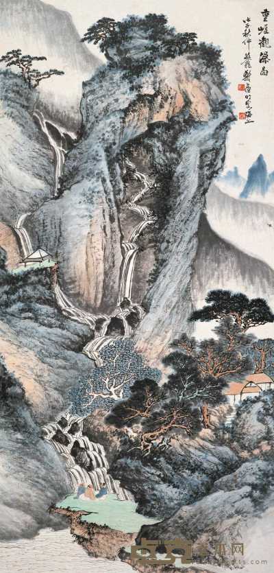 郑午昌 重崖观瀑图 轴 104.9×50.7cm